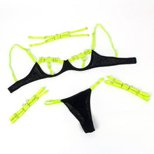 SUBBLIME - 955274 CONJUNTO DE SUTIÃ COM COLAR E DETALHES NAS PERNAS VERDE FLUORESCENTE S/M - Sexshoptuga 