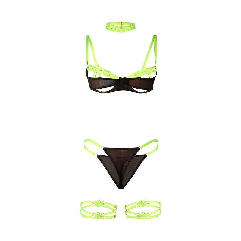 SUBBLIME - 955281 CONJUNTO DE SUTIÃ COM COLAR E DETALHES NAS PERNAS VERDE FLUORESCENTE L/XL - Sexshoptuga 