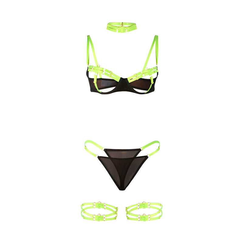 SUBBLIME - 955281 CONJUNTO DE SUTIÃ COM COLAR E DETALHES NAS PERNAS VERDE FLUORESCENTE L/XL - Sexshoptuga 