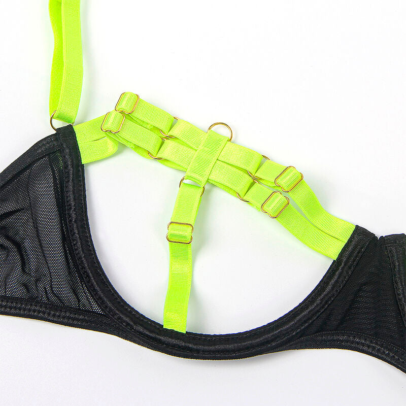 SUBBLIME - 955281 CONJUNTO DE SUTIÃ COM COLAR E DETALHES NAS PERNAS VERDE FLUORESCENTE L/XL - Sexshoptuga 