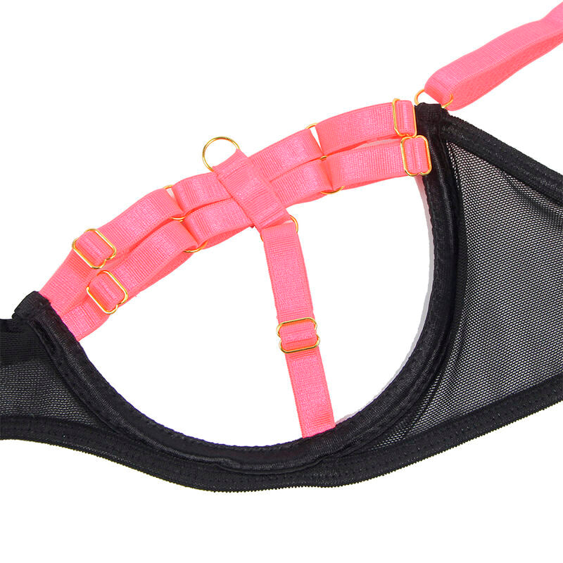 SUBBLIME - 955304 CONJUNTO DE SUTIÃ COM COLAR E DETALHES NAS PERNAS ROSA FLUORESCENTE L/XL - Sexshoptuga 