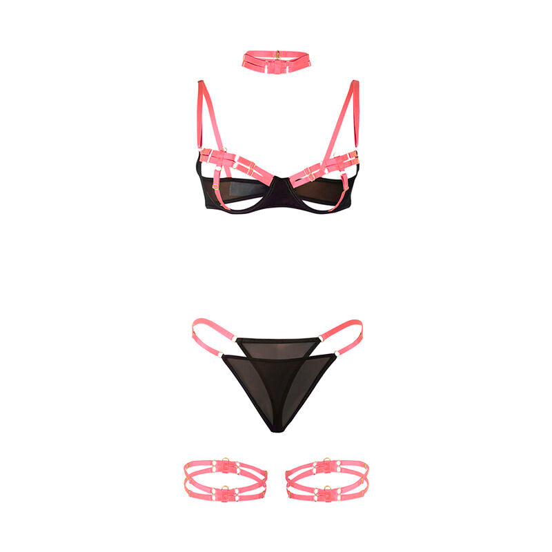 SUBBLIME - 955304 CONJUNTO DE SUTIÃ COM COLAR E DETALHES NAS PERNAS ROSA FLUORESCENTE L/XL - Sexshoptuga 