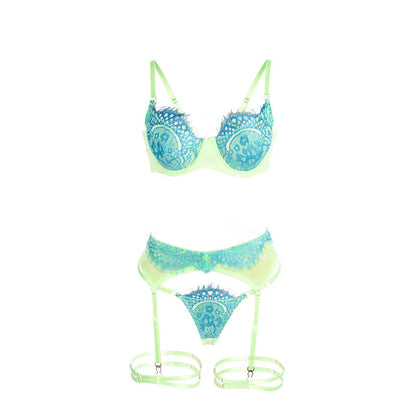 SUBBLIME - 955328 CONJUNTO DE SUTIÃ COM RENDA E LINHAS DE LIGA VERDE E AZUL L/XL - Sexshoptuga 