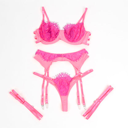 SUBBLIME - 955366 CONJUNTO DE SUTIÃ COM RENDA E LIGAS ROSA E ROXO L/XL - Sexshoptuga 