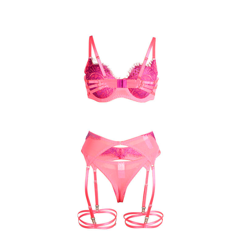 SUBBLIME - 955366 CONJUNTO DE SUTIÃ COM RENDA E LIGAS ROSA E ROXO L/XL - Sexshoptuga 