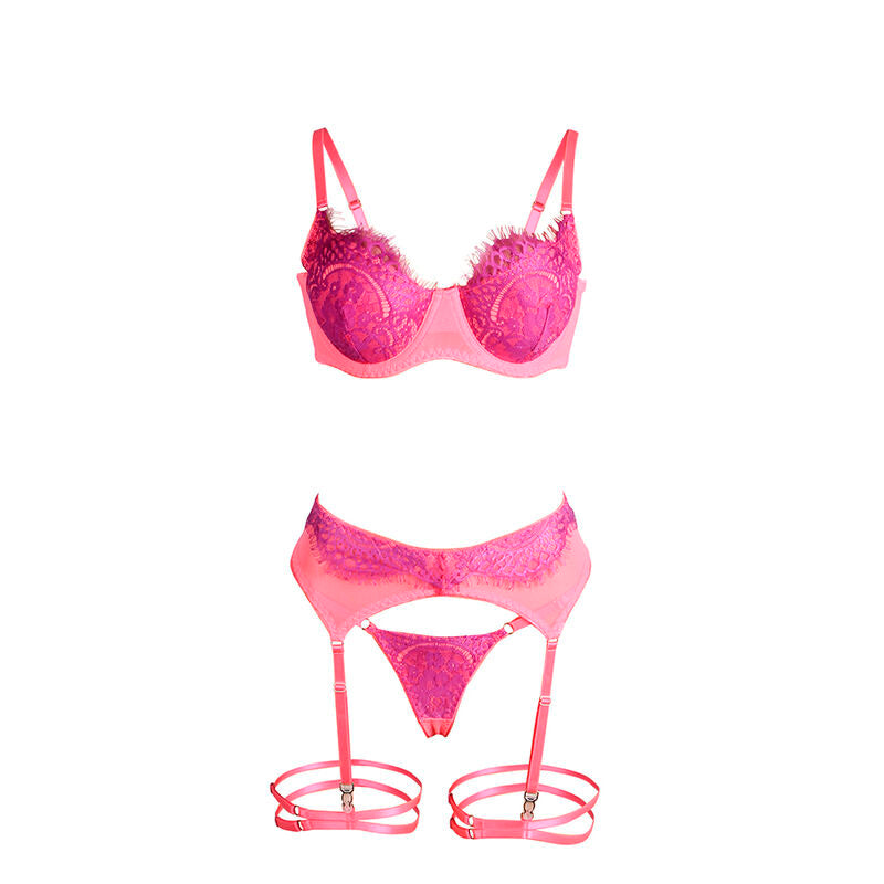 SUBBLIME - 955366 CONJUNTO DE SUTIÃ COM RENDA E LIGAS ROSA E ROXO L/XL - Sexshoptuga 