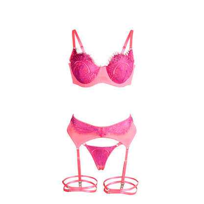 SUBBLIME - 955366 CONJUNTO DE SUTIÃ COM RENDA E LIGAS ROSA E ROXO L/XL - Sexshoptuga 