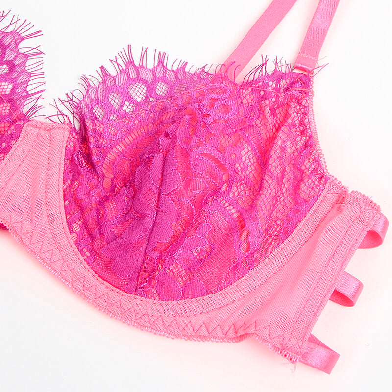SUBBLIME - 955366 CONJUNTO DE SUTIÃ COM RENDA E LIGAS ROSA E ROXO L/XL - Sexshoptuga 
