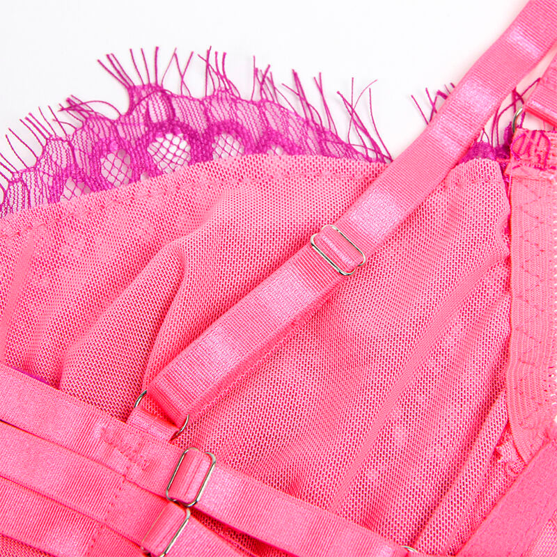 SUBBLIME - 955366 CONJUNTO DE SUTIÃ COM RENDA E LIGAS ROSA E ROXO L/XL - Sexshoptuga 