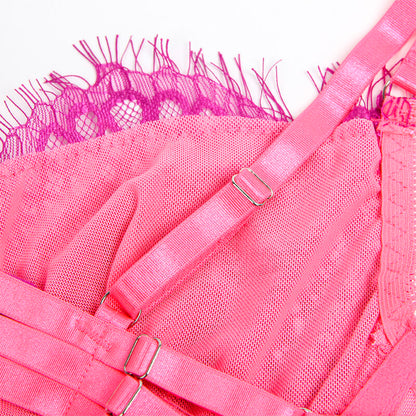 SUBBLIME - 955366 CONJUNTO DE SUTIÃ COM RENDA E LIGAS ROSA E ROXO L/XL - Sexshoptuga 