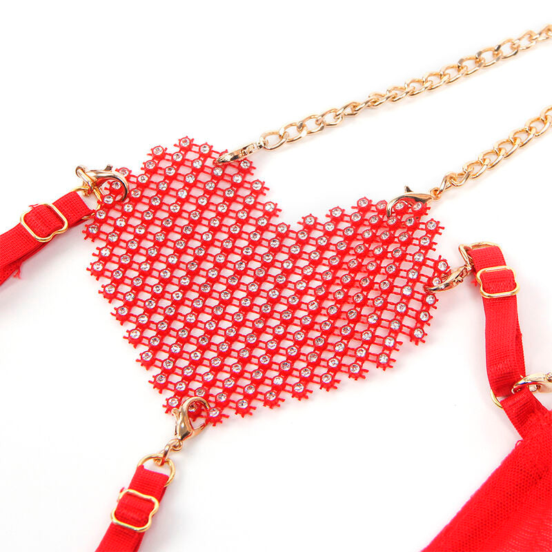 SUBBLIME - 955519 CONJUNTO DE SUTIÃ COM CORRENTES E MALHA CORAÇÃO VERMELHO S/M - Sexshoptuga 