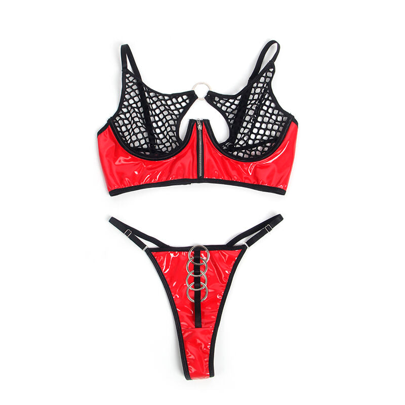 SUBBLIME - 955540 CONJUNTO DE SUTIÃ DE COURO VERMELHO COM ZÍPER DE MALHA L/XL - Sexshoptuga 