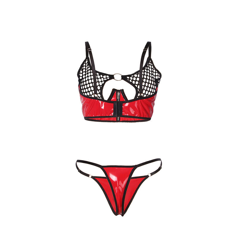 SUBBLIME - 955540 CONJUNTO DE SUTIÃ DE COURO VERMELHO COM ZÍPER DE MALHA L/XL - Sexshoptuga 