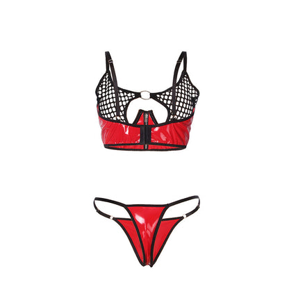 SUBBLIME - 955540 CONJUNTO DE SUTIÃ DE COURO VERMELHO COM ZÍPER DE MALHA L/XL - Sexshoptuga 