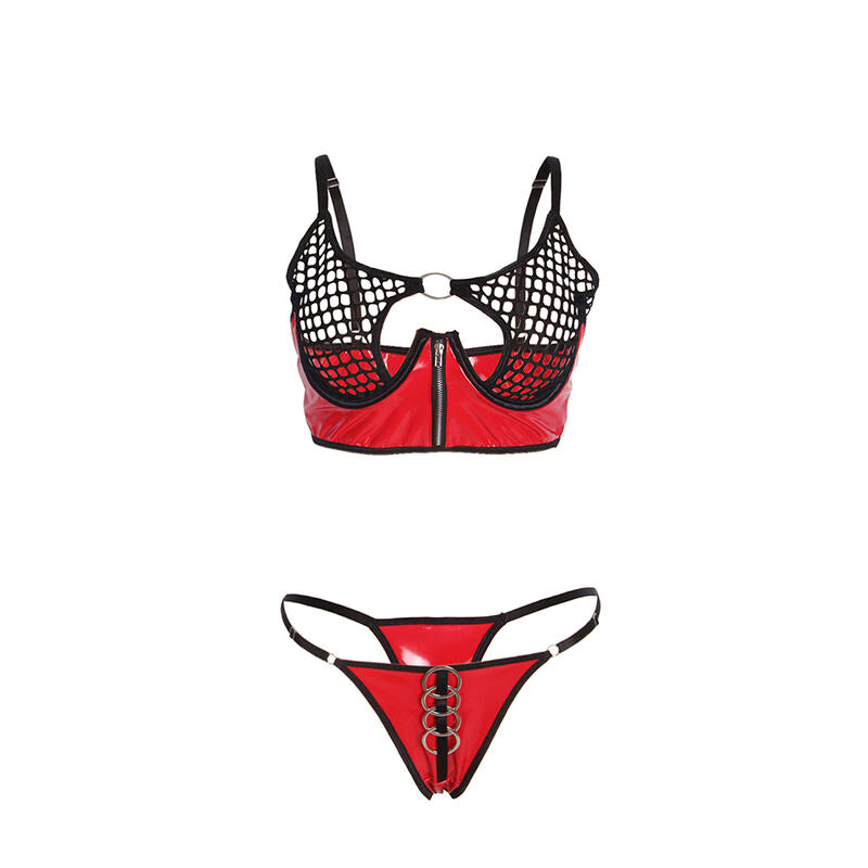 SUBBLIME - 955540 CONJUNTO DE SUTIÃ DE COURO VERMELHO COM ZÍPER DE MALHA L/XL - Sexshoptuga 