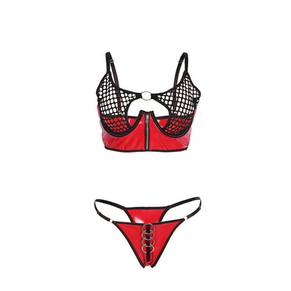 SUBBLIME - 955540 CONJUNTO DE SUTIÃ DE COURO VERMELHO COM ZÍPER DE MALHA L/XL - Sexshoptuga 