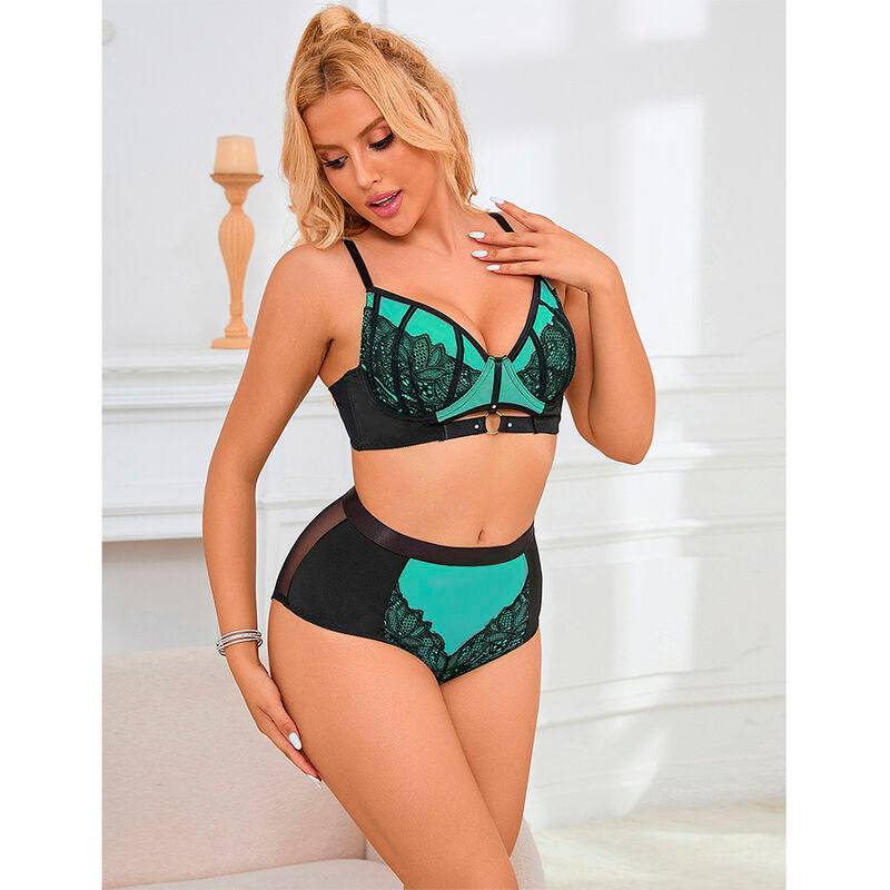 SUBBLIME - 955564 CONJUNTO DE SUTIÃ DE COURO VERDE COM ZÍPER DE MALHA L/XL - Sexshoptuga 