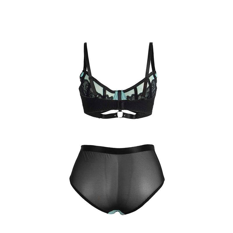 SUBBLIME - 955564 CONJUNTO DE SUTIÃ DE COURO VERDE COM ZÍPER DE MALHA L/XL - Sexshoptuga 