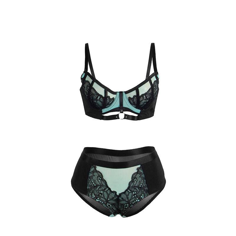 SUBBLIME - 955564 CONJUNTO DE SUTIÃ DE COURO VERDE COM ZÍPER DE MALHA L/XL - Sexshoptuga 