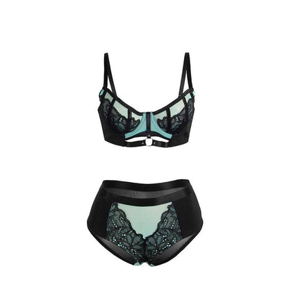 SUBBLIME - 955564 CONJUNTO DE SUTIÃ DE COURO VERDE COM ZÍPER DE MALHA L/XL - Sexshoptuga 