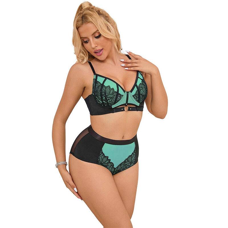 SUBBLIME - 955564 CONJUNTO DE SUTIÃ DE COURO VERDE COM ZÍPER DE MALHA L/XL - Sexshoptuga 