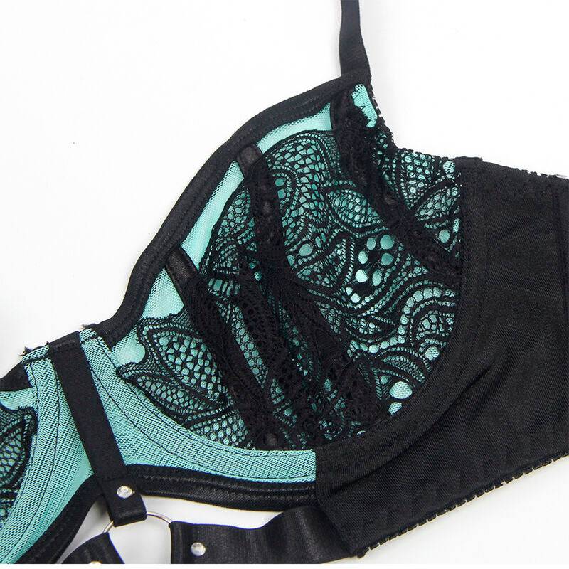SUBBLIME - 955564 CONJUNTO DE SUTIÃ DE COURO VERDE COM ZÍPER DE MALHA L/XL - Sexshoptuga 