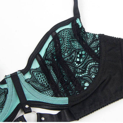 SUBBLIME - 955564 CONJUNTO DE SUTIÃ DE COURO VERDE COM ZÍPER DE MALHA L/XL - Sexshoptuga 