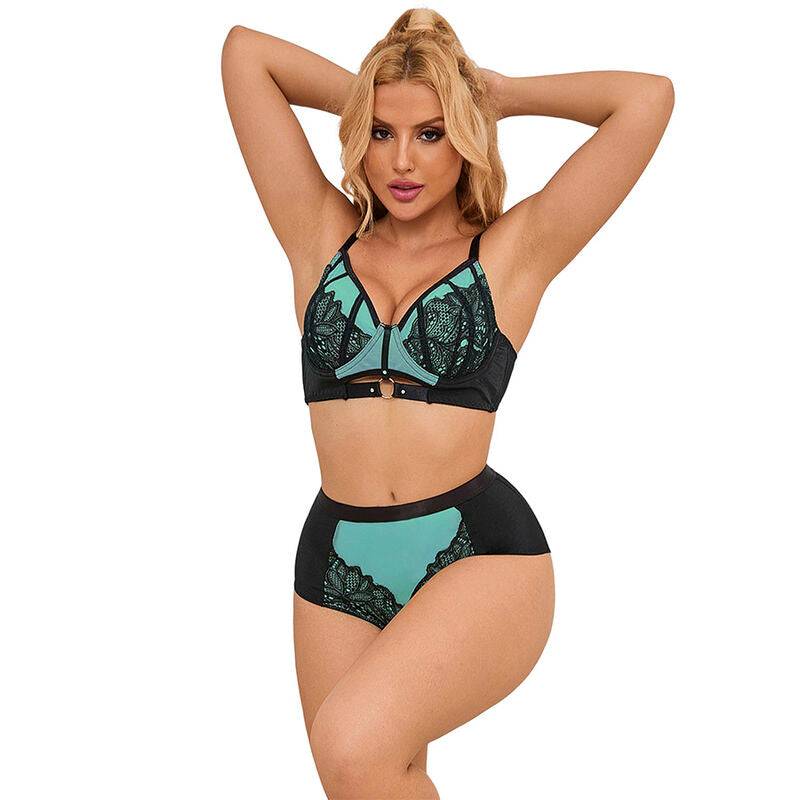 SUBBLIME - 955564 CONJUNTO DE SUTIÃ DE COURO VERDE COM ZÍPER DE MALHA L/XL - Sexshoptuga 