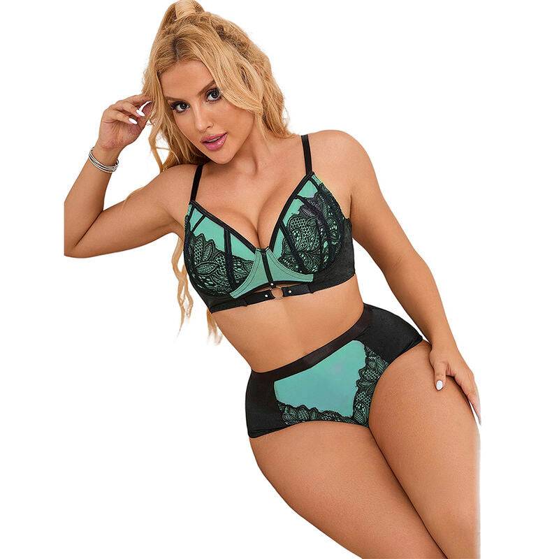SUBBLIME - 955564 CONJUNTO DE SUTIÃ DE COURO VERDE COM ZÍPER DE MALHA L/XL - Sexshoptuga 