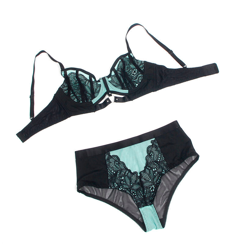 SUBBLIME - 955557 CONJUNTO DE SUTIÃ DE COURO VERDE COM ZÍPER DE MALHA S/M - Sexshoptuga 