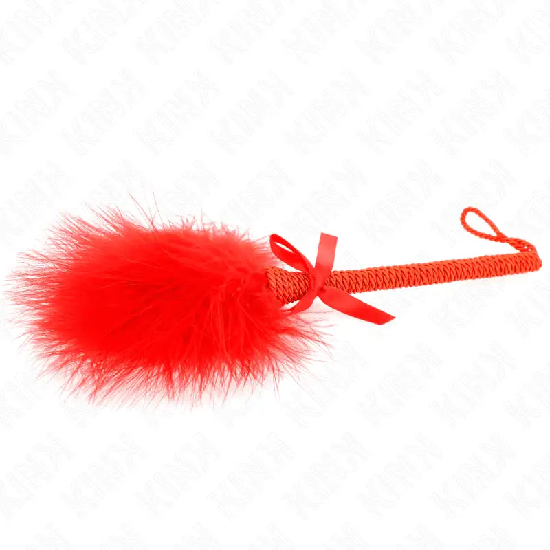 KINK - VARINHA DE CORDA DE NYLON COM PENAS DE CÓCEGAS E LAÇO VERMELHO 25 CM - Sexshoptuga 
