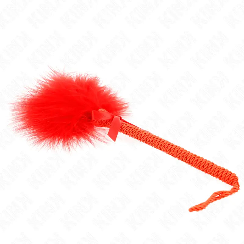 KINK - VARINHA DE CORDA DE NYLON COM PENAS DE CÓCEGAS E LAÇO VERMELHO 25 CM - Sexshoptuga 